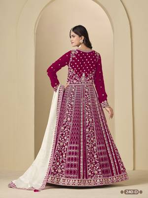 Pink velvet anarkali suit with dupatta 2