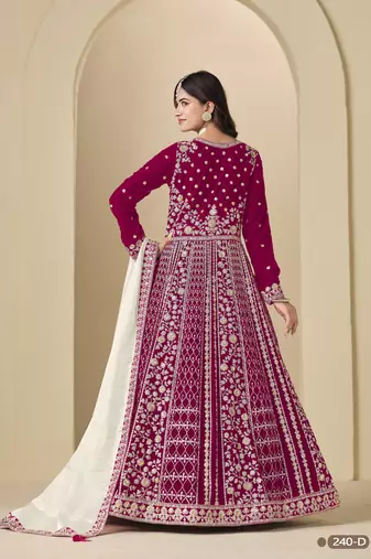 Pink velvet anarkali suit with dupatta