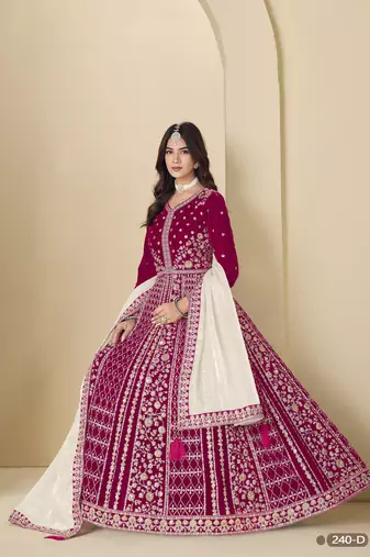 Pink velvet anarkali suit with dupatta