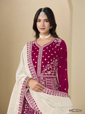 Pink velvet anarkali suit with dupatta 4