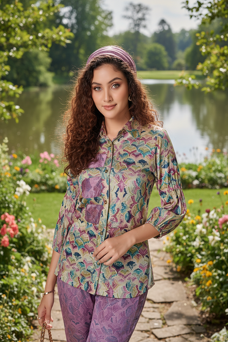 Purple  cord sets with scarf