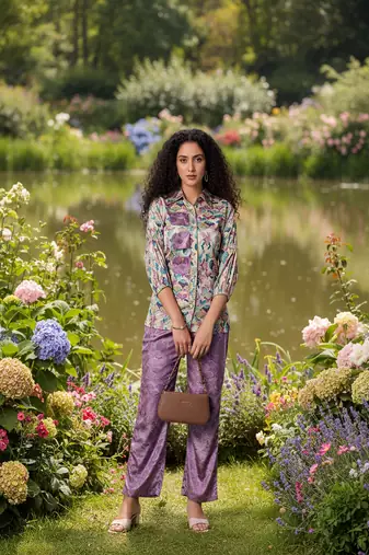 Purple  cord sets with scarf