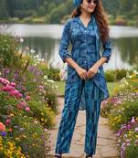 Blue  cord sets with scarf