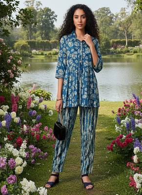 Blue  cord sets with scarf 1