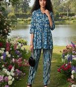 Blue  cord sets with scarf