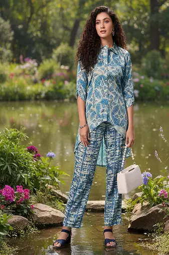 Blue  cord sets with scarf