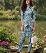 Blue  cord sets with scarf