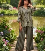 Grey  cord sets with scarf