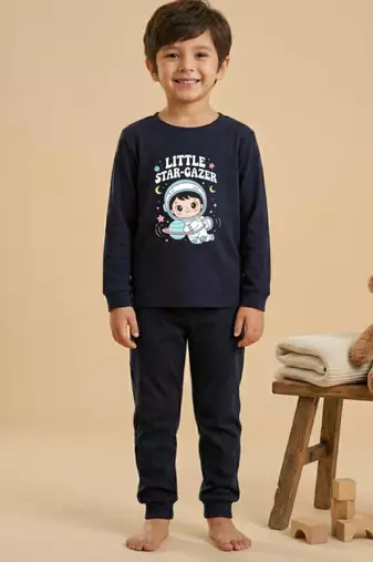 Boys cotton navy blue space explorer printed nightsuit