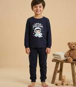 Boys cotton navy blue space explorer printed nightsuit
