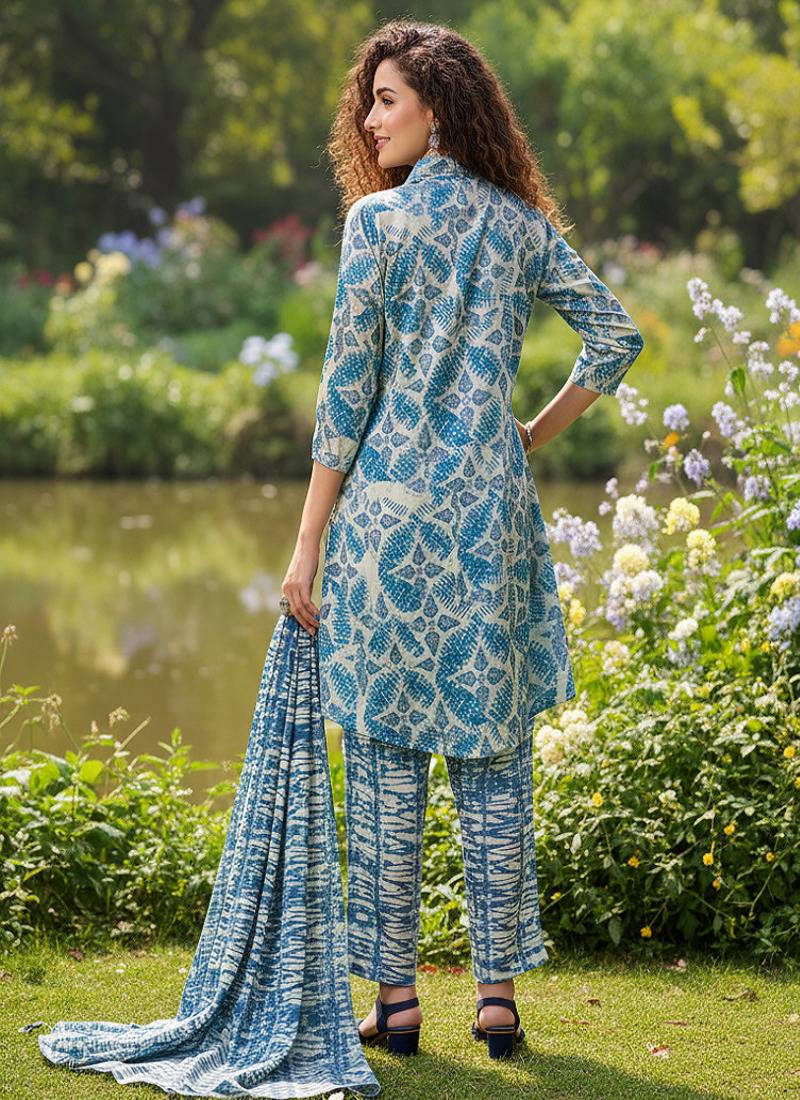 Blue  cord sets with scarf