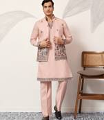 PEACH VISCOSE SILK THEAD WITH SEQUINS EMBROIDERED WORK WEDDING FUNCTION FESTIVAL PARTY WEAR STRAIGHT KURTA PANT KOTI