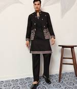 BLACK VISCOSE SILK THEAD WITH SEQUINS EMBROIDERED WORK WEDDING FUNCTION FESTIVAL PARTY WEAR STRAIGHT KURTA PANT KOTI