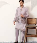 LAVENDER VISCOSE SILK THEAD WITH SEQUINS EMBROIDERED WORK WEDDING FUNCTION FESTIVAL PARTY WEAR STRAIGHT KURTA PANT KOTI