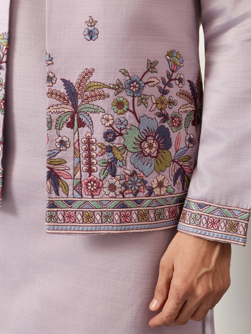 LAVENDER VISCOSE SILK THEAD WITH SEQUINS EMBROIDERED WORK WEDDING FUNCTION FESTIVAL PARTY WEAR STRAIGHT KURTA PANT KOTI