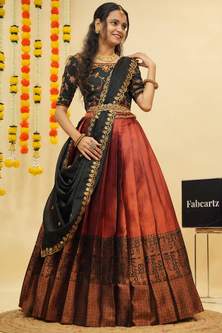 Maroon Embroidered Taffeta Lehenga Choli