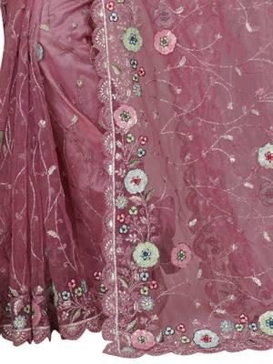 pink net saree with resham embroidery 4