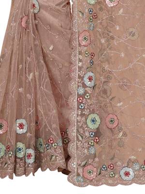 peach net saree with resham embroidery 4