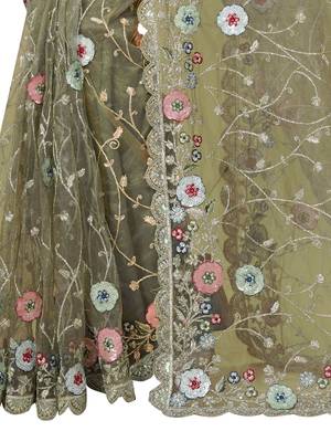 pista net saree with resham embroidery 4
