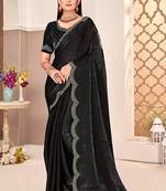 traditional indian black handwork zarkan border silk blend saree