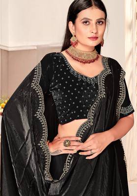 black silk saree with zarkan border work 2
