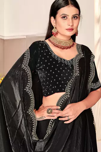 black silk saree with zarkan border work