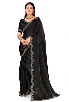 black silk saree with zarkan border work 4