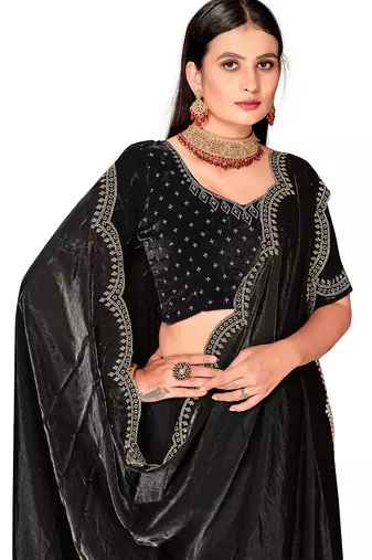black silk saree with zarkan border work