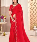 traditional indian red handwork zarkan border silk blend saree