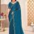 traditional indian teal blue handwork zarkan border silk blend saree