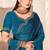 traditional indian teal blue handwork zarkan border silk blend saree