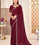 traditional indian wine handwork zarkan border silk blend saree