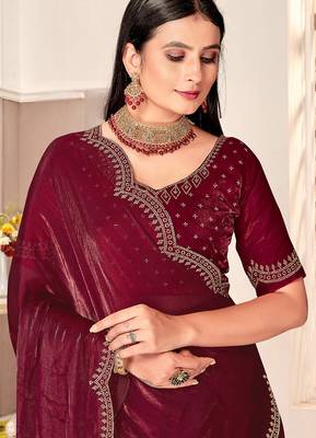 wine silk saree with zarkan border work 2