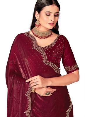 wine silk saree with zarkan border work 5