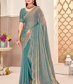 traditional indian dusty rama handwork zarkan border silk blend saree