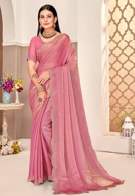 pink silk saree with zarkan border work 1