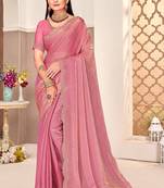 traditional indian dusty pink handwork zarkan border silk blend saree