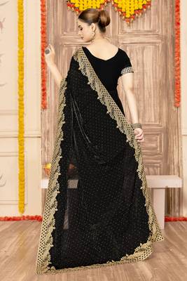 black silk saree with zari sirovski embroidery 2