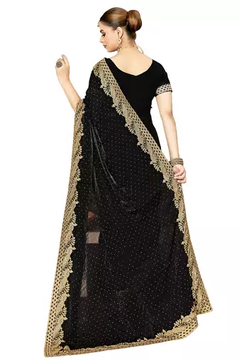 black silk saree with zari sirovski embroidery
