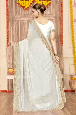 white silk saree with zari sirovski embroidery 2