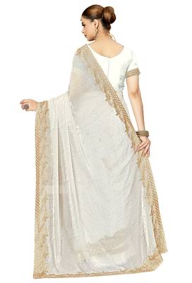 white silk saree with zari sirovski embroidery 4