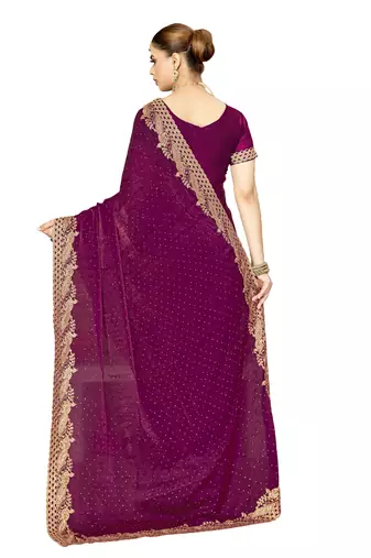 wine silk saree with zari sirovski embroidery