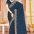 designer teal blue zari siroski embroidery work silk blend saree