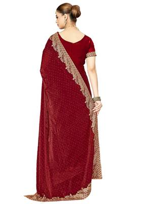 maroon silk saree with zari sirovski embroidery 4