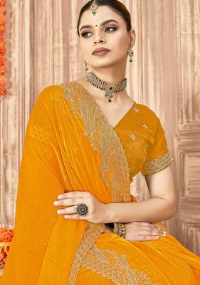 mustard silk saree with zari sirovski embroidery 2