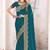 teal blue zari resham embroidery work silk blend party wear saree