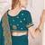 teal blue zari resham embroidery work silk blend party wear saree