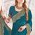 teal blue zari resham embroidery work silk blend party wear saree