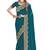 teal blue zari resham embroidery work silk blend party wear saree