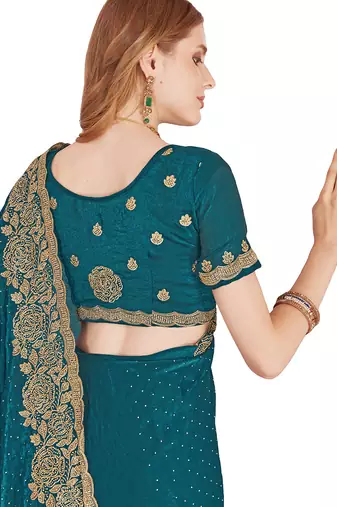 teal blue silk party wear saree
